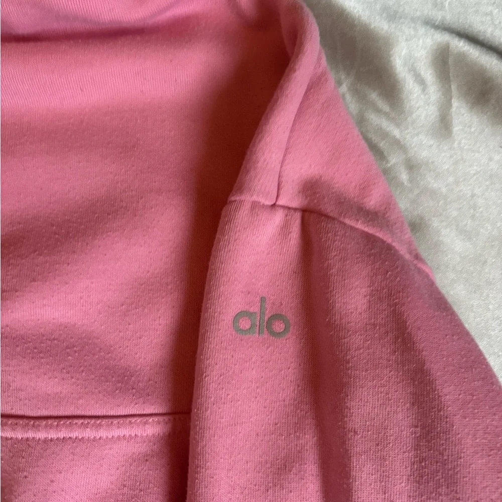 ALO Yoga Pink Half-Zip Cropped Hoodie - Picture 3 of 6